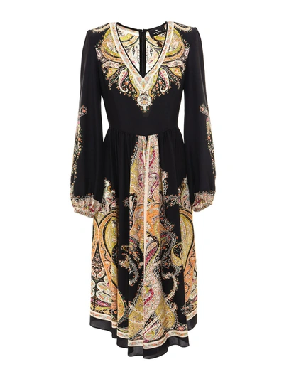 Shop Etro Paisley Printed Silk Dress In Black
