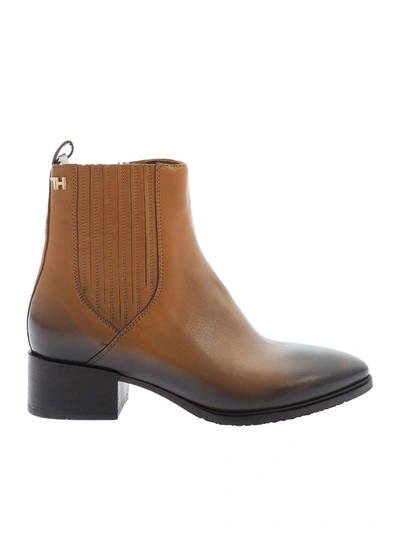 Shop Tommy Hilfiger Pointed Ankle Boot In Camel Color