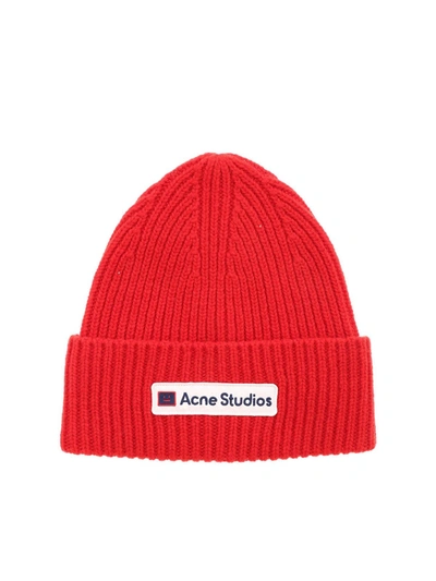 Shop Acne Studios Logo Detail Beanie In Red