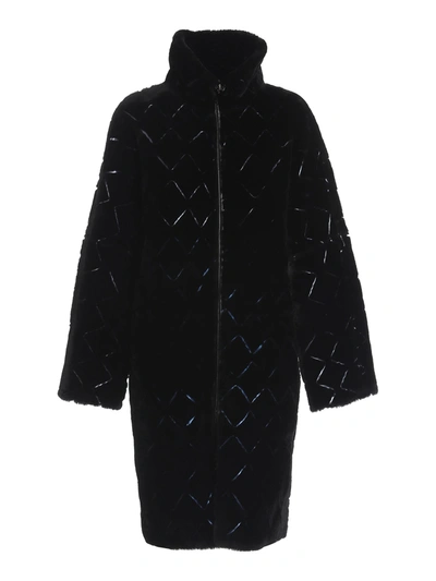 Shop Emporio Armani Leather And Shearling Reversible Coat In Black