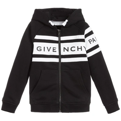 Shop Givenchy Kids Logo Zip-up Hoodie In Black