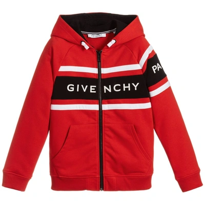 Shop Givenchy Kids Logo Zip-up Hoodie In Red