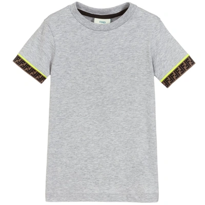 Shop Fendi Kids Ff Cuff T-shirt In Grey