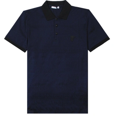 Shop Versace Scattered Logo Print Polo Shirt In Blue