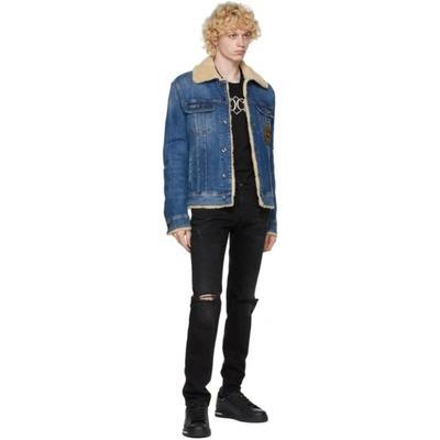 Shop Dolce & Gabbana Dolce And Gabbana Blue Denim Shearling Jacket In S9001 Denim