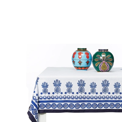 La Doublej Big Pineapple Blu Medium Tablecloth In Big Pineapple Blu (pla)