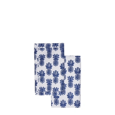 La Doublej Set Of Two Pineapple-print Linen Placemats In Pineapple Blu