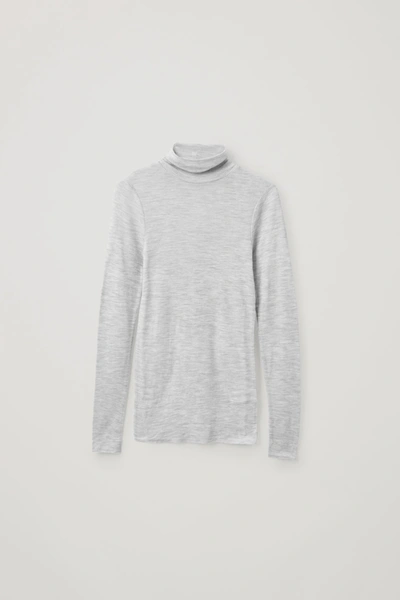Shop Cos Fine Roll-neck Wool Top In Grey