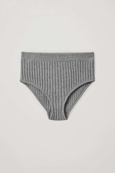 Shop Cos Recycled Cashmere High Waist Ribbed Knickers In Brown