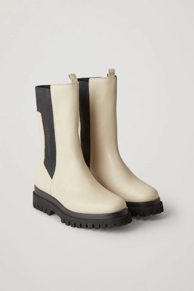 Shop Cos Chunky Leather Chelsea Boots In White