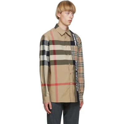 Shop Burberry Beige Patchwork Talby Shirt In Archv Bg Ck