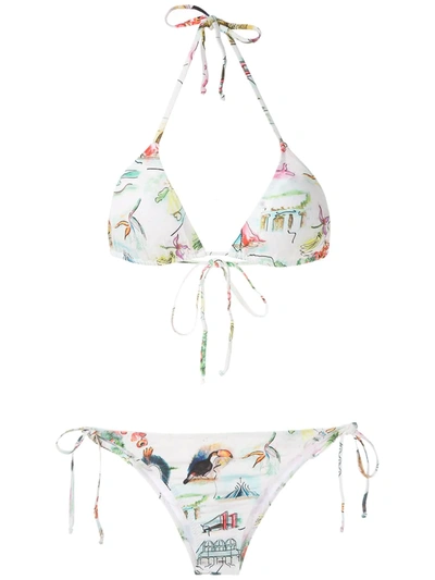 Shop Isolda Borakay Printed Tie Bikini Set In White