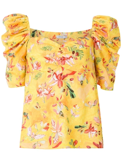 Shop Isolda Videtti Printed Linen Blouse In Yellow