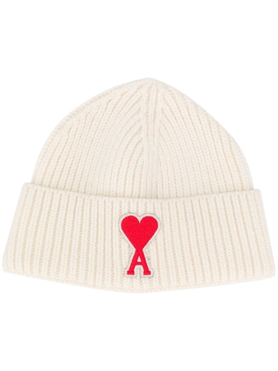 Shop Ami Alexandre Mattiussi Logo-patch Knitted Beanie Hat In White