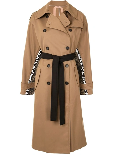 Shop N°21 Spotted Chine Print-panel Trench Coat In Neutrals