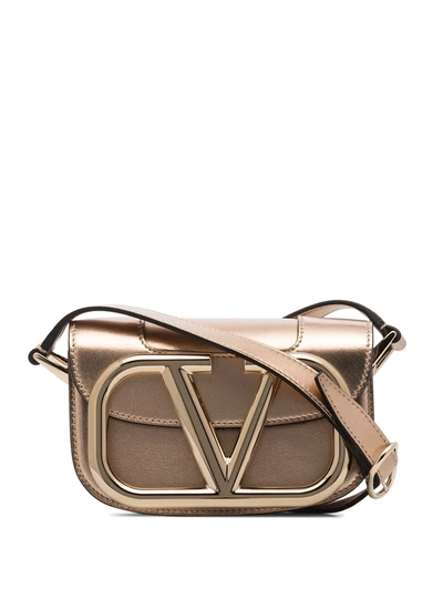 Shop Valentino Supervee Leather Crossbody Bag In Gold