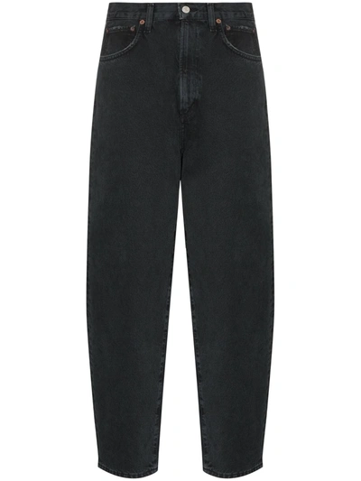 Shop Agolde High-waist Tapered Jeans In Black