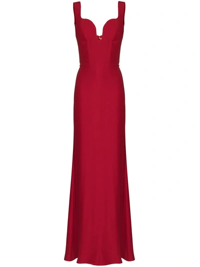 Shop Alexander Mcqueen Plunge Neck Fitted Gown In Red