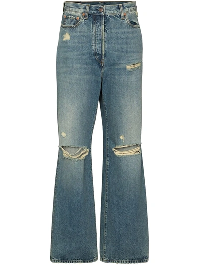 Shop Gucci Distressed Organic Denim Jeans In Blue