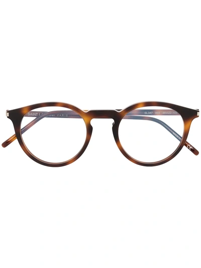 Shop Saint Laurent 347 Round-frame Glasses In Brown