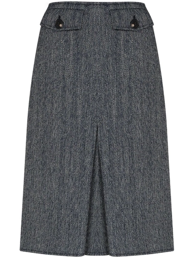 Shop Victoria Beckham High-waisted Pleated Skirt In Blue
