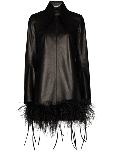 Shop 16arlington Feather-trim Leather Mini Dress In Black