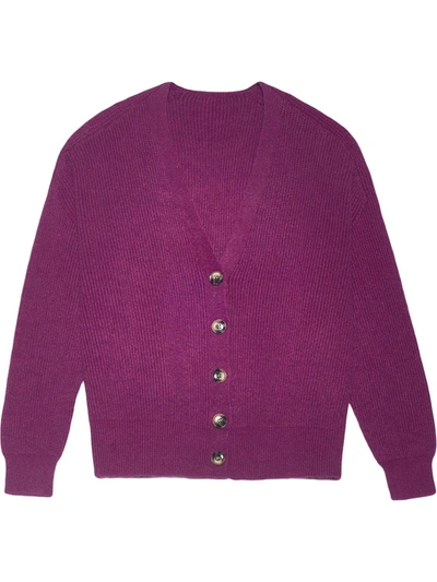 Shop Apparis Andi Waffle Knit Cardigan In Purple