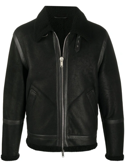 Shop Dondup Sherling Bomber Jacket In Black