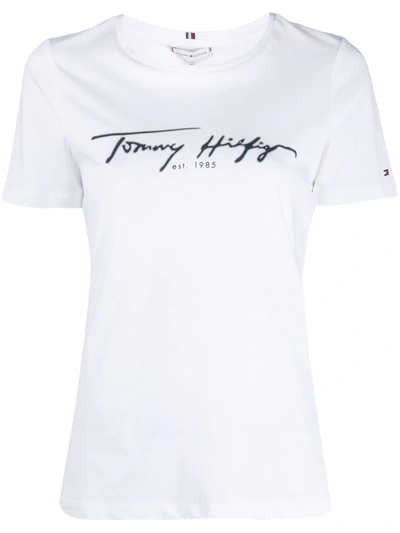Shop Tommy Hilfiger Signature Logo Print T-shirt In White
