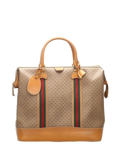 Pre-owned Gucci Gg Pattern Web Holdall In Neutrals