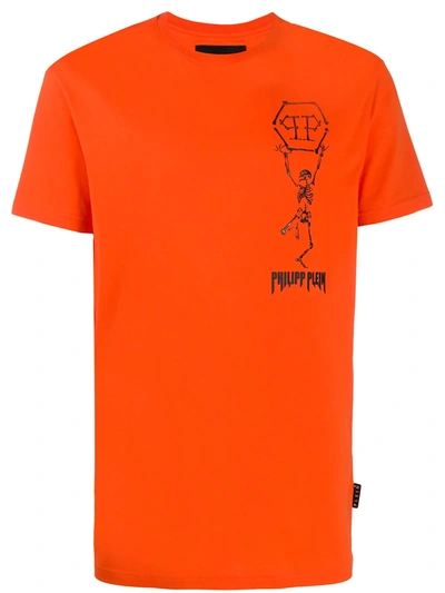 Shop Philipp Plein Skeleton Crew Neck T-shirt In Orange