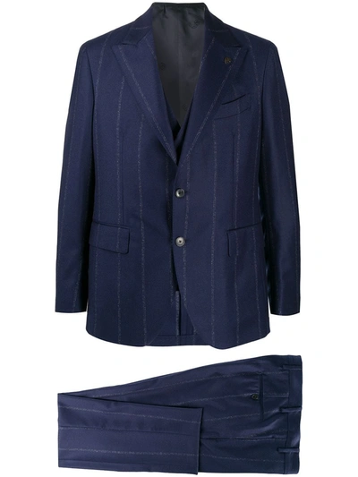 Shop Gabriele Pasini Single Breasted Pinstripe Suit In Blue