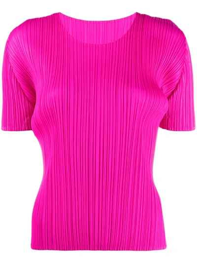 Shop Issey Miyake Short Sleeve Plissé Top In Pink