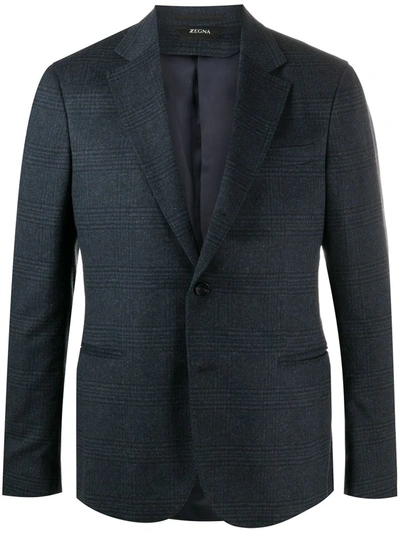 Shop Z Zegna Check Pattern Blazer In Blue