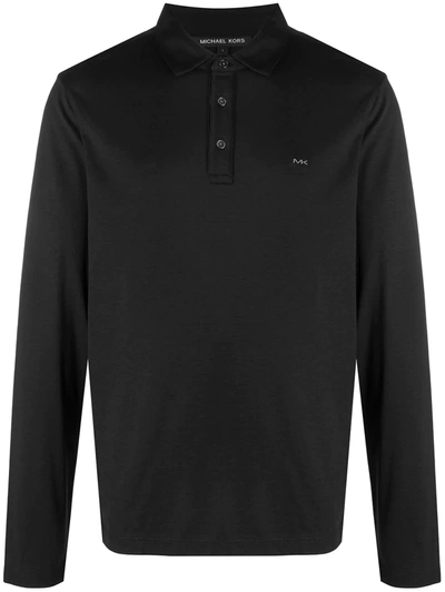 Shop Michael Kors Button-up Long-sleeved Polo Shirt In Black