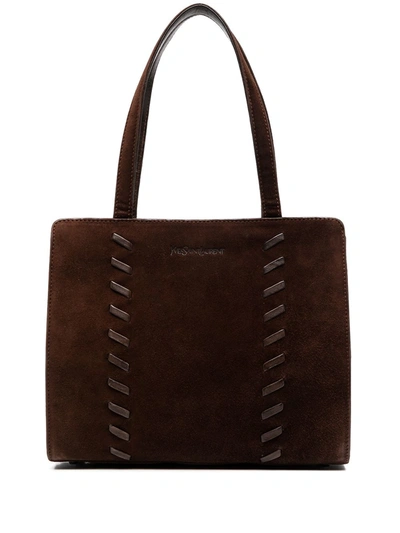 Pre-owned Saint Laurent Whipstitch-detail Tote Bag In Brown