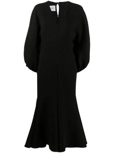Shop Valentino Wool Midi Dress In Black