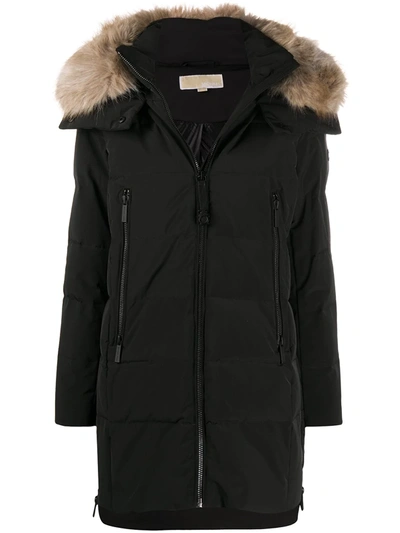 Shop Michael Michael Kors Faux-fur Trimmed Hood Coat In Black