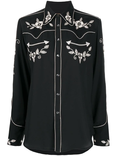 Shop Polo Ralph Lauren Floral Embroidered Western Shirt In Black