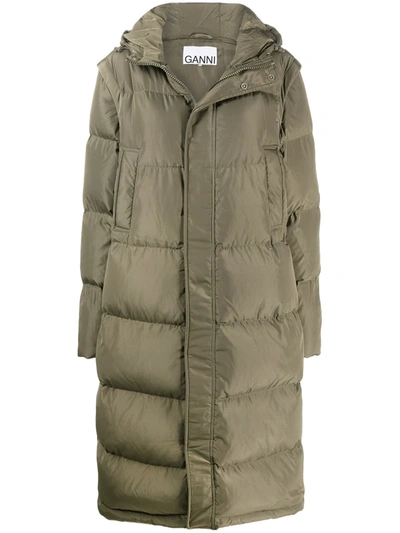 Shop Ganni Detachable Sleeves Quilted Puffer Coat In Green