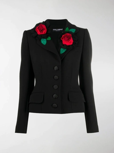 Shop Dolce & Gabbana Flower Appliqué Jacket In Black