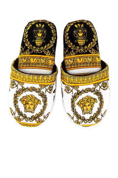 Shop Versace I Heart Baroque Slippers In White & Gold & Black