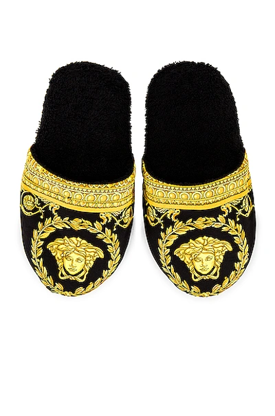 Shop Versace Barocco Slippers In Black