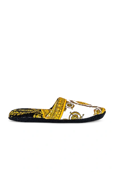 Shop Versace I Heart Baroque Slippers In White & Gold & Black