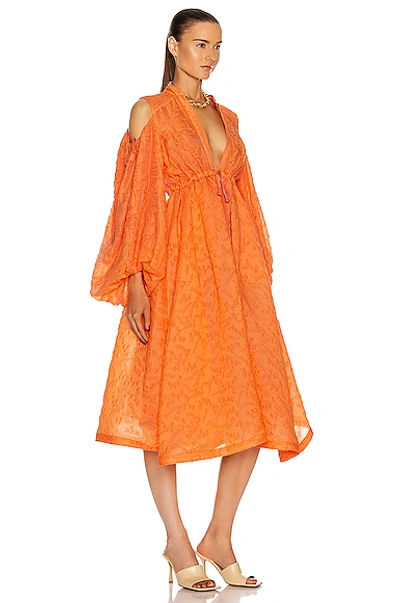 Shop Rosie Assoulin Cold Shoulder Gathered Shirt Dress In Cantaloupe