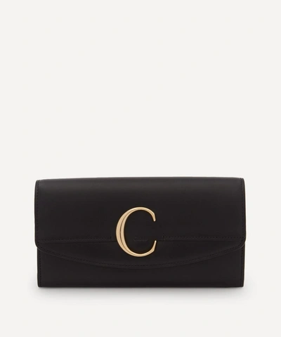 Shop Chloé Chloe C Long Leather Wallet In Black