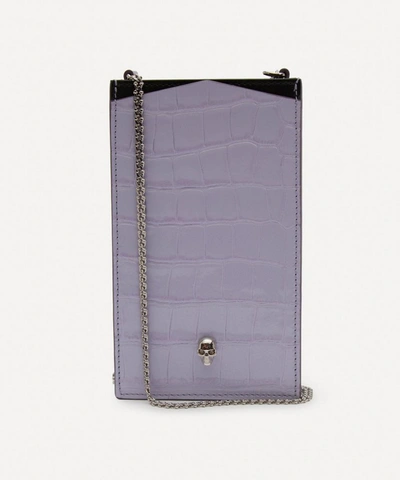 Shop Alexander Mcqueen Leather Skull Phone Case On Chain In Lavender