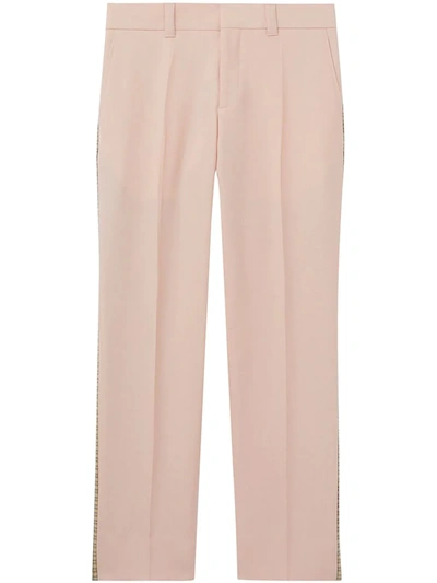 Shop Burberry Check Side Stripe Tailored Trousers In Pink