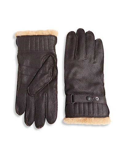 Shop Barbour Textured Leather Gloves In Brown