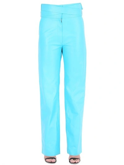 Loewe Nappa Leather Pants In Turquoise